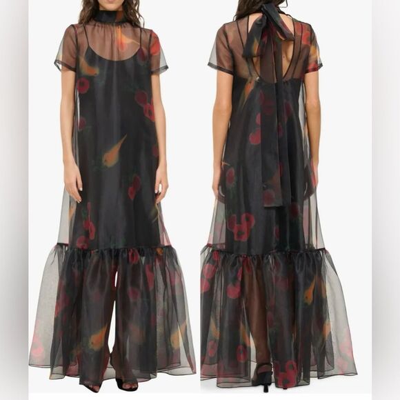 NWOT STAUD Calluna Floral Sheer Organza Farmers Market Black Maxi Dress sz S - Picture 1 of 8